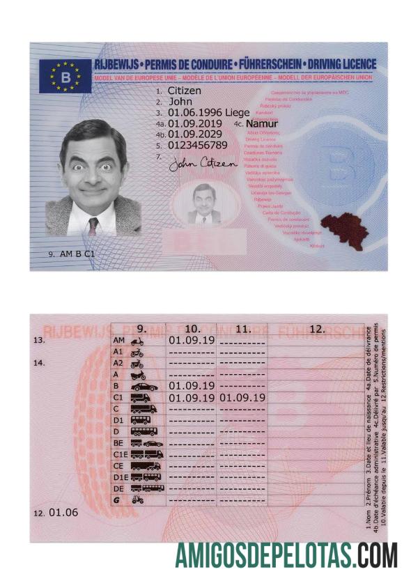 Carta de condução da Bélgica 2019 presente exemplo